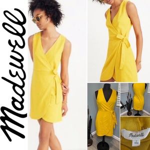 Madewell yellow wrap tie dress size small.